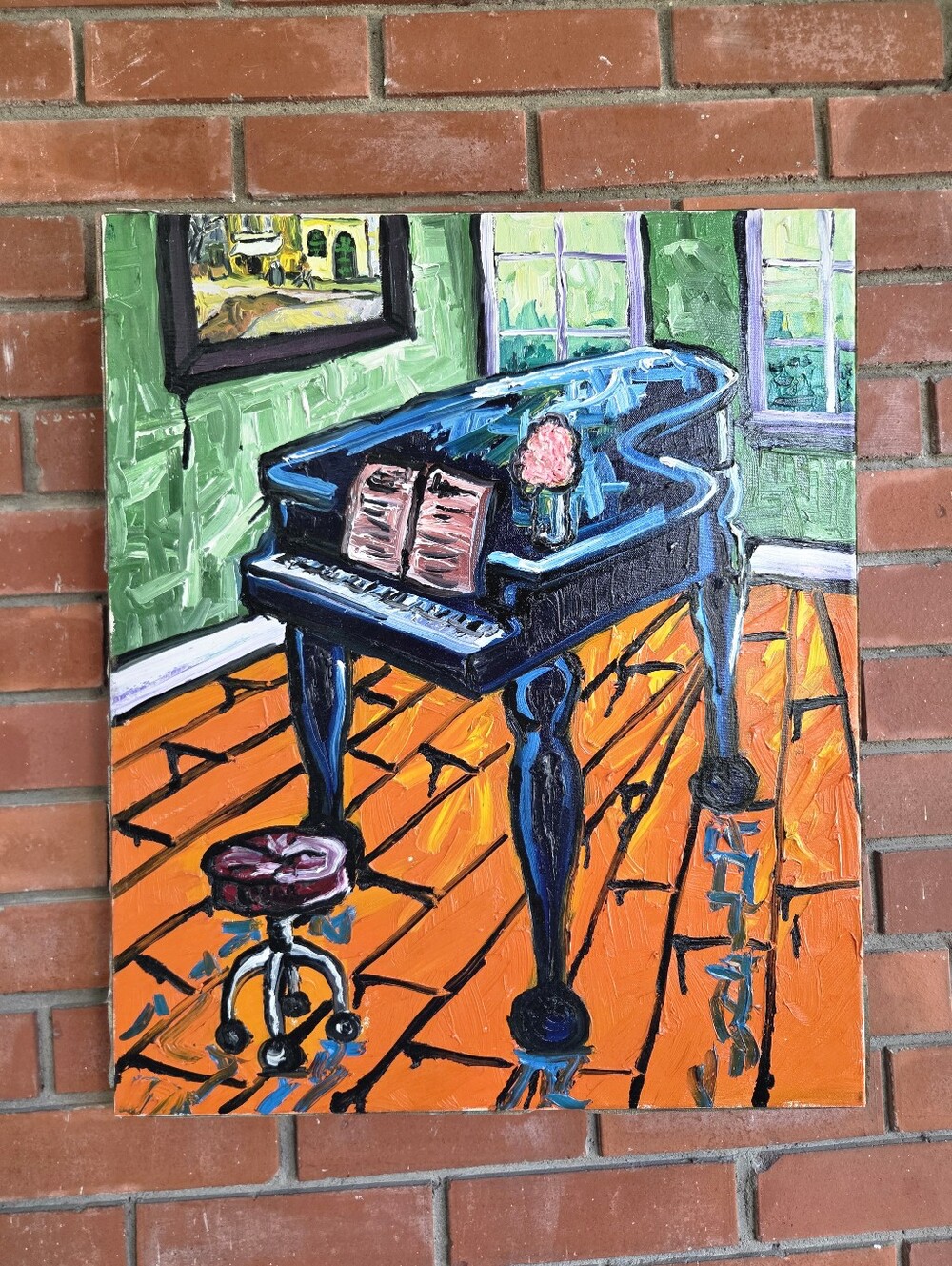 "First Piano Lesson" by Pat Moffatt – Original 24"x26" Oil Painting (2004)